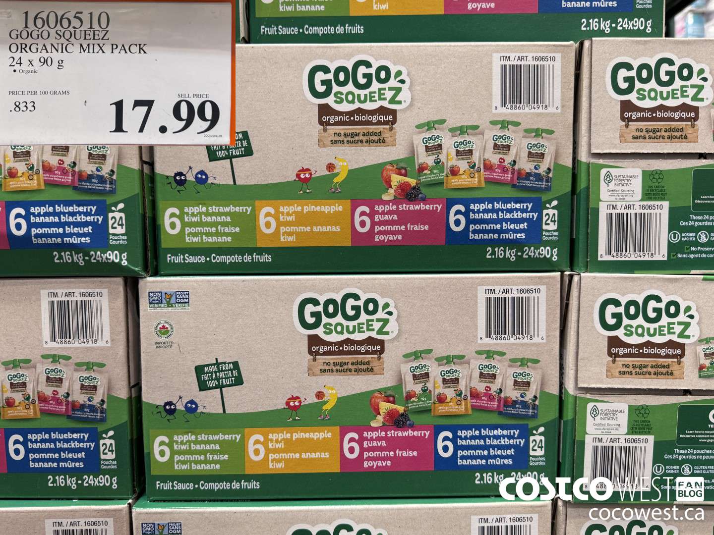 1606510 GOGO SQUEEZ ORGANIC MIX PACK 24 X 90 G $17.99