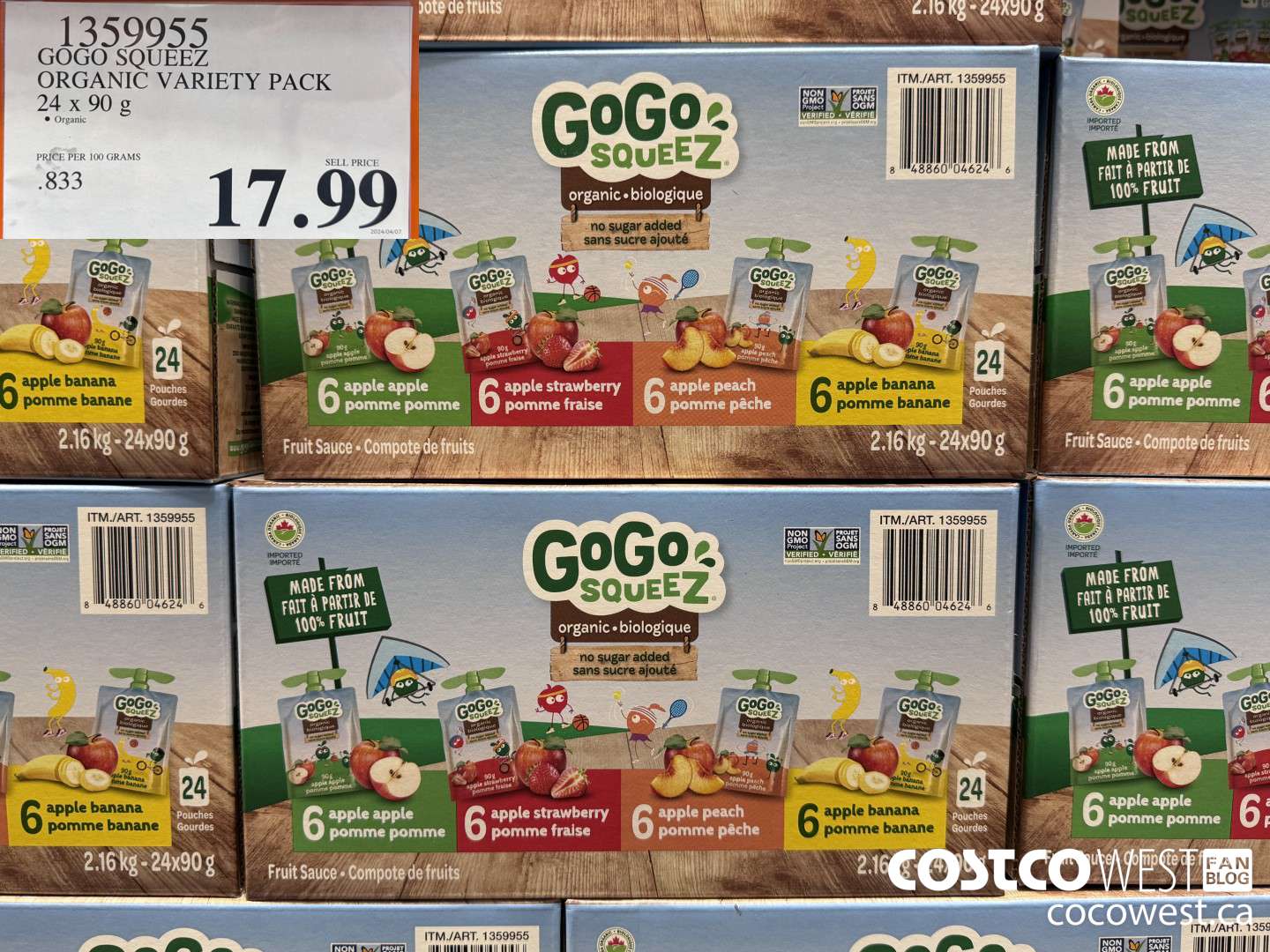 1359955 GOGO SQUEEZ ORGANIC VARIETY PACK 24 x 90g $17.99