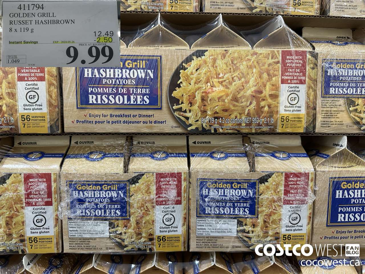 441794 GOLDEN GRILL RUSSET HASHBROWN 8 X 119G ($2.50 INSTANT SAVINGS EXPIRES ON 2024-05-26) $9.99