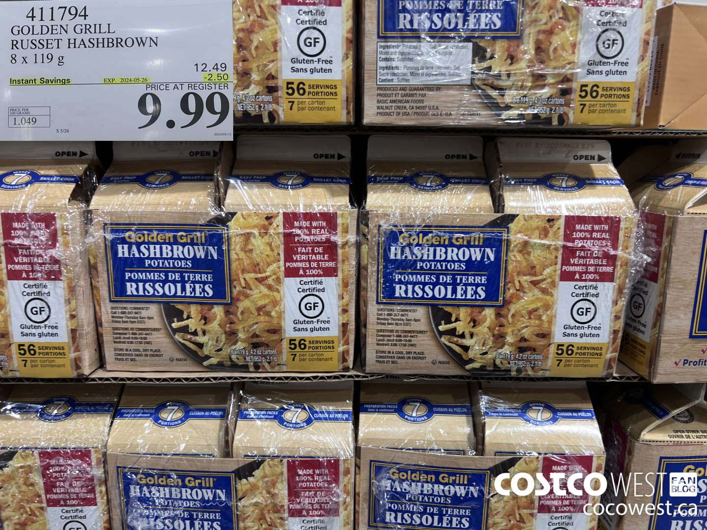 411794 GOLDEN GRILL RUSSET HASHBROWN 8 x 119g ($2.50 INSTANT SAVINGS EXPIRES ON 2024-05-26) $9.99