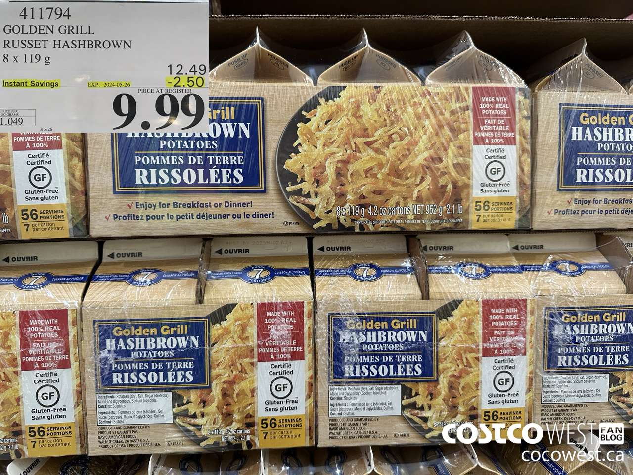 411794 GOLDEN GRILL RUSSET HASHBROWN 8 x 119g ($2.50 INSTANT SAVINGS EXPIRES ON 2024-05-26) $9.99