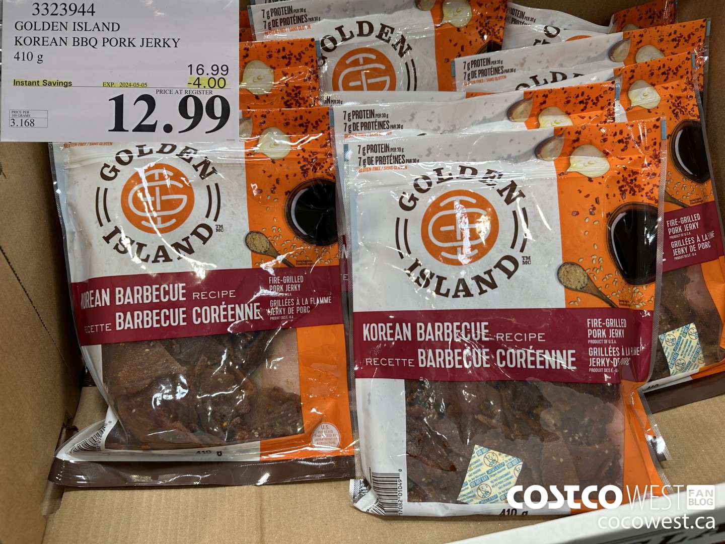 3323944 GOLDEN ISLAND KOREAN BBQ PORK JERKY 410G ($4.00 INSTANT SAVINGS EXPIRES ON 2024-05-05) $12.99