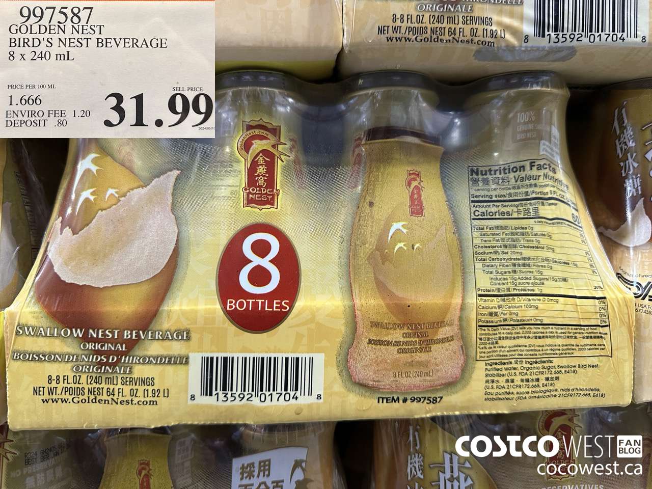 997587 GOLDEN NEST BIRD'S NEST BEVERAGE 8 x 240 mL $31.99