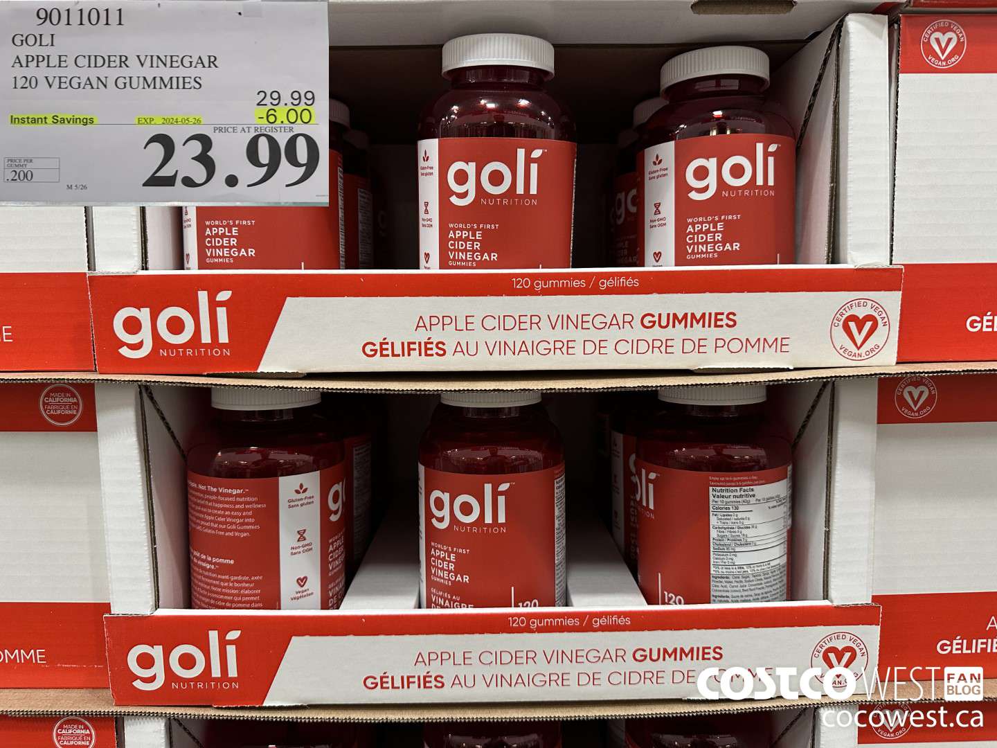 9011011 GOLI APPLE CIDER VINEGAR 120 VEGAN GUMMIES ($6.00 INSTANT SAVINGS EXPIRES ON 2024-05-26) $23.99