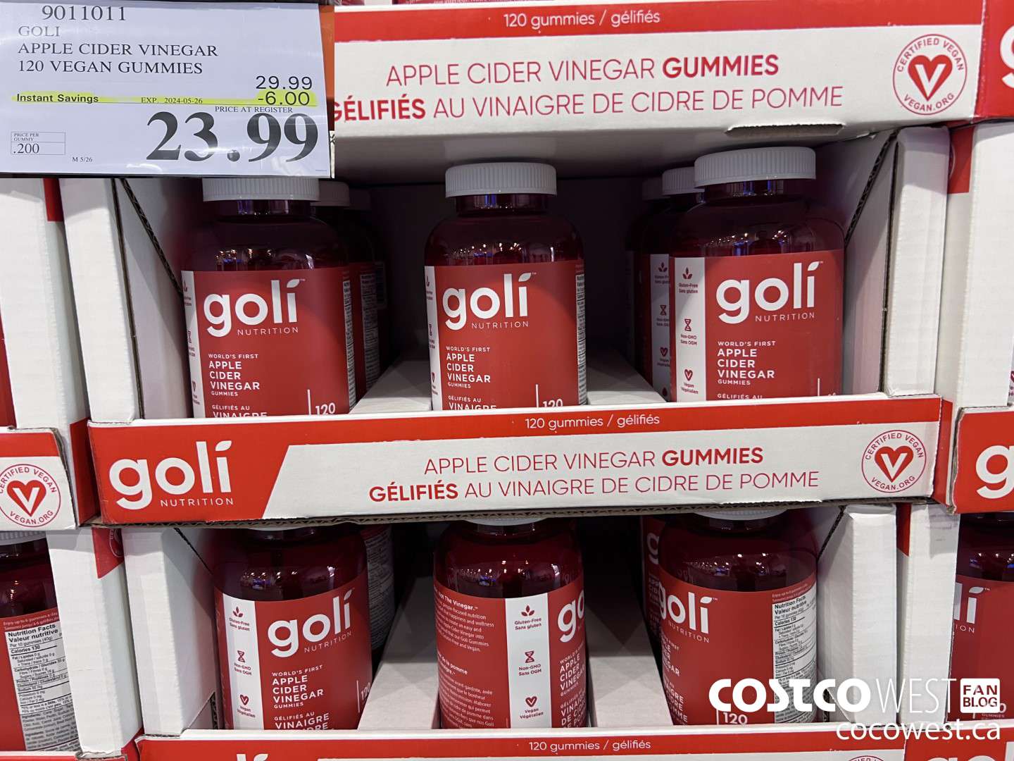 9011011 GOLI APPLE CIDER VINEGAR 120 VEGAN GUMMIES ($6.00 INSTANT SAVINGS EXPIRES ON 2024-05-26) $23.99