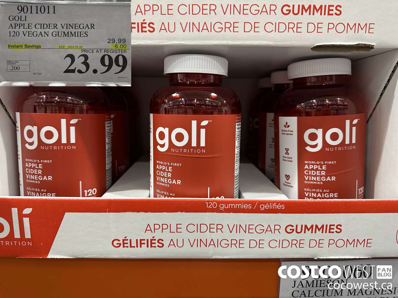 9011011 GOLI APPLE CIDER VINEGAR 120 VEGAN GUMMIES ($6.00 INSTANT SAVINGS EXPIRES ON 2024-05-26) $23.99