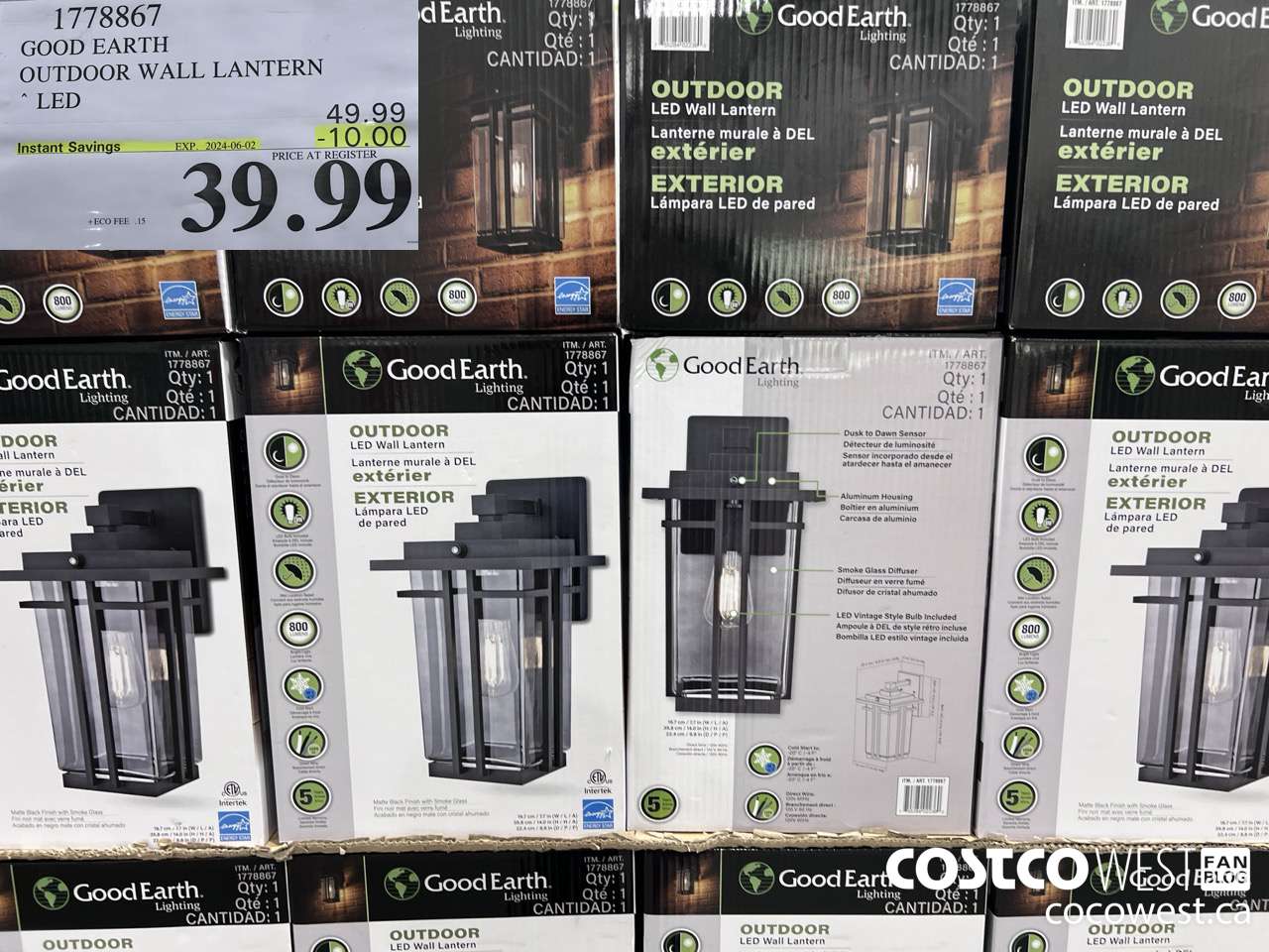 1778867 GOOD EARTH OUTDOOR WALL LANTERN LED 10.009 20204-06-02 $39.99