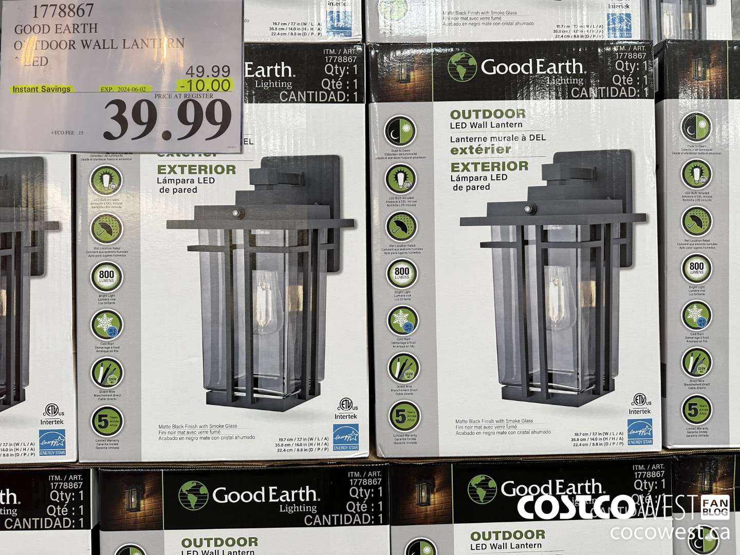 1778867 GOOD EARTH OUTDOOR WALL LANTERN LED ($10.00 INSTANT SAVINGS EXPIRES ON 2024-06-02) $39.99