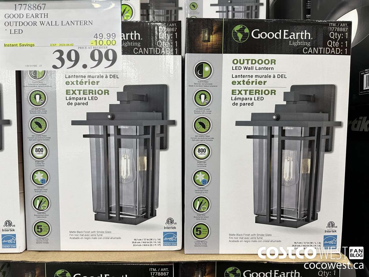 1778867 GOOD EARTH OUTDOOR WALL LANTERN LED  ($10.00 INSTANT SAVINGS EXPIRES ON 2024-06-02) $39.99