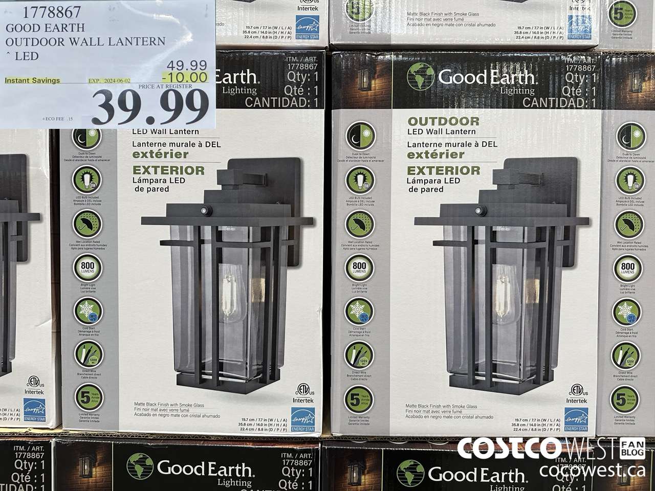 1778867 GOOD EARTH OUTDOOR WALL LANTERN LED ($10.00 INSTANT SAVINGS EXPIRES ON 2024-06-02) $39.99