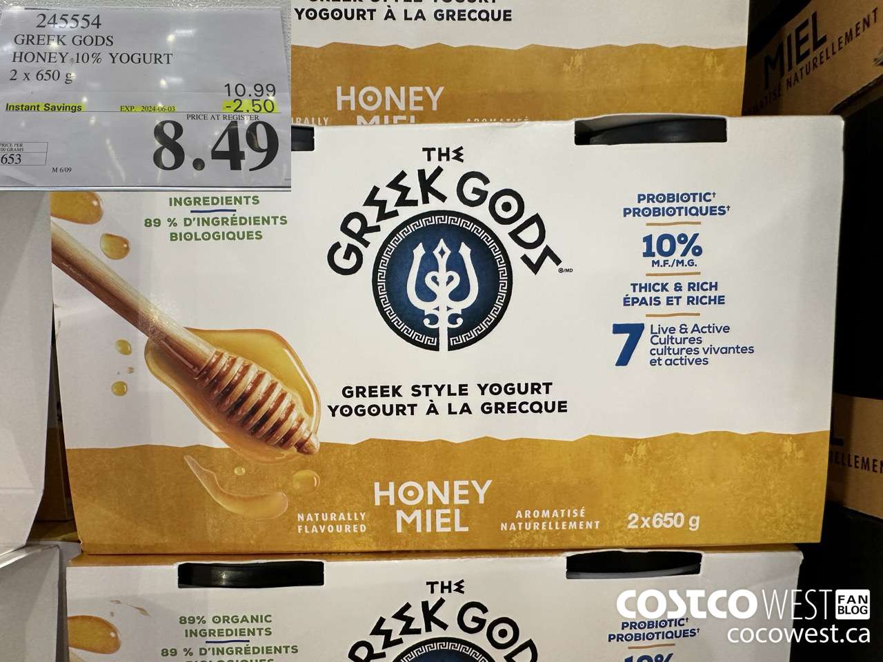 245554 GREEK GODS HONEY 10% YOGURT 2 X 650G ($2.50 INSTANT SAVINGS EXPIRES ON 2024-06-03) $8.49