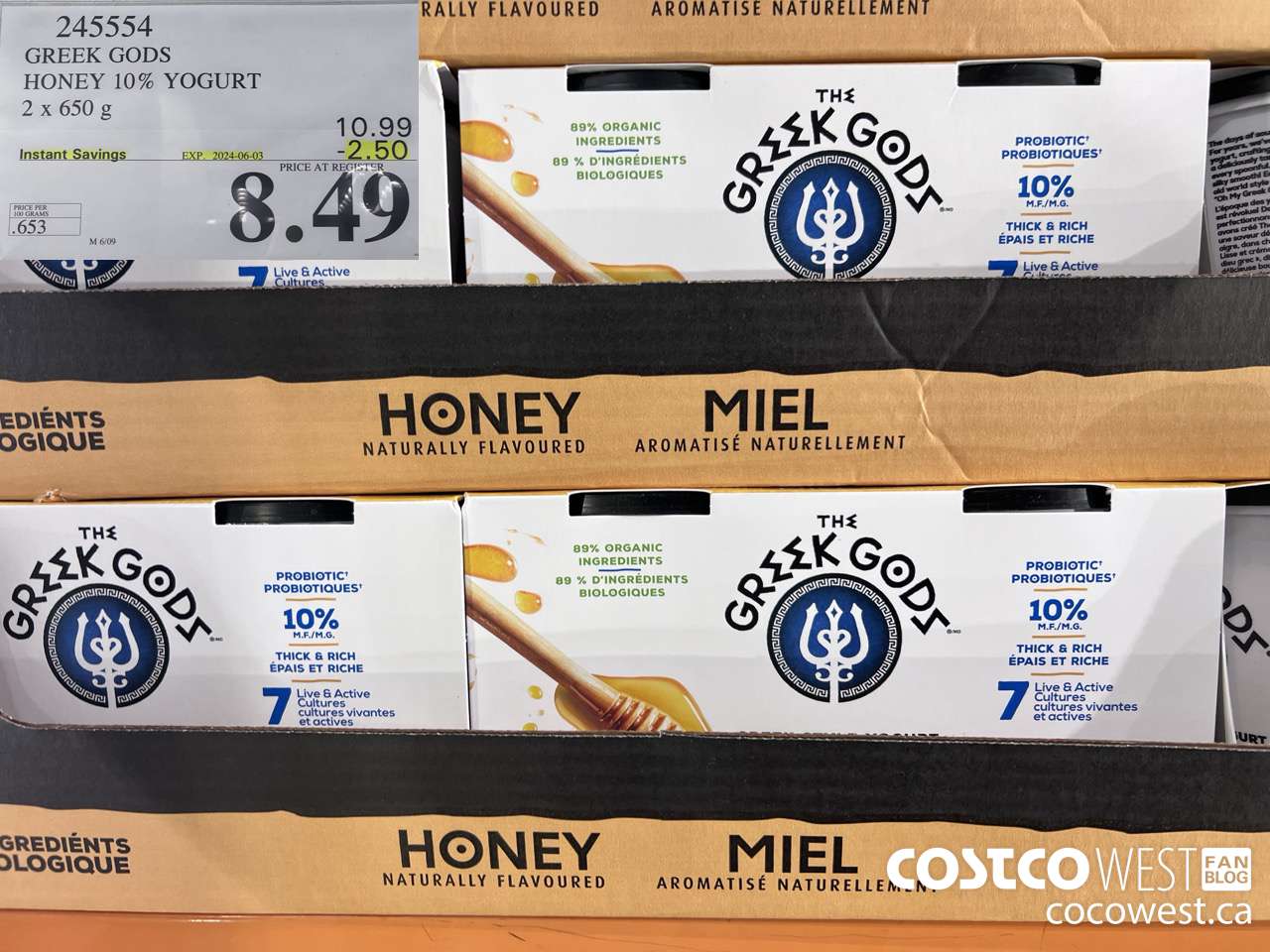 245554 GREEK GODS HONEY 10% YOGURT 2 X 650G ($2.50 INSTANT SAVINGS EXPIRES ON 2024-06-03) $8.49