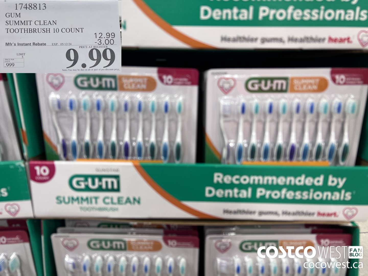 1748813 GUM SUMMIT CLEAN TOOTHBRUSH 10 COUNT ($3.00 INSTANT SAVINGS EXPIRES ON 2024-05-12) $9.99