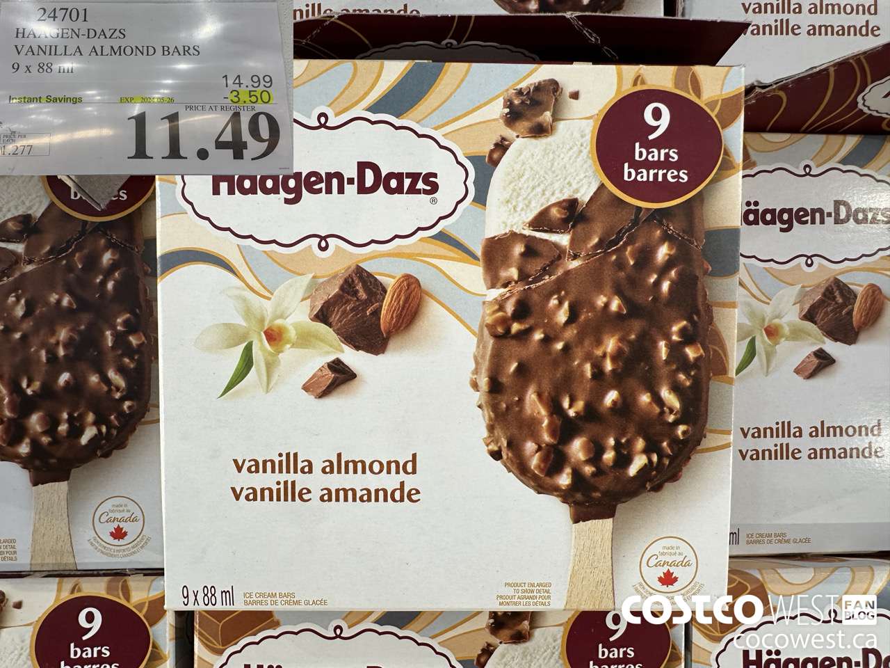 24701 HAAGEN-DAZS VANILLA ALMOND BARS 9 x 88 ml ($3.50 INSTANT SAVINGS EXPIRES ON 2024-05-26) $11.49