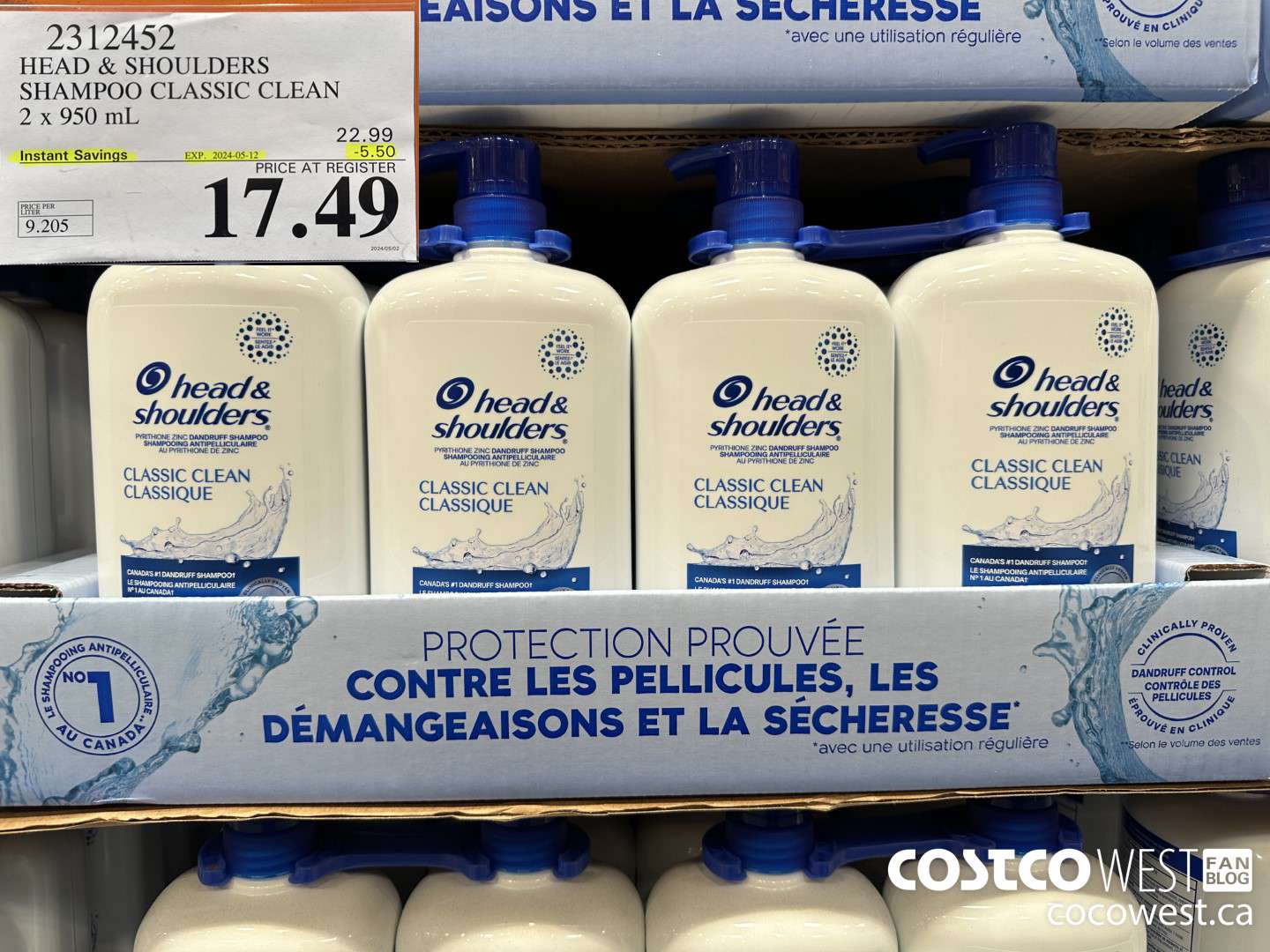 2312452 HEAD & SHOULDERS SHAMPOO CLASSIC CLEAN 2 X 950 ML ($5.50 INSTANT SAVINGS EXPIRES ON 2024-05-12) $17.49