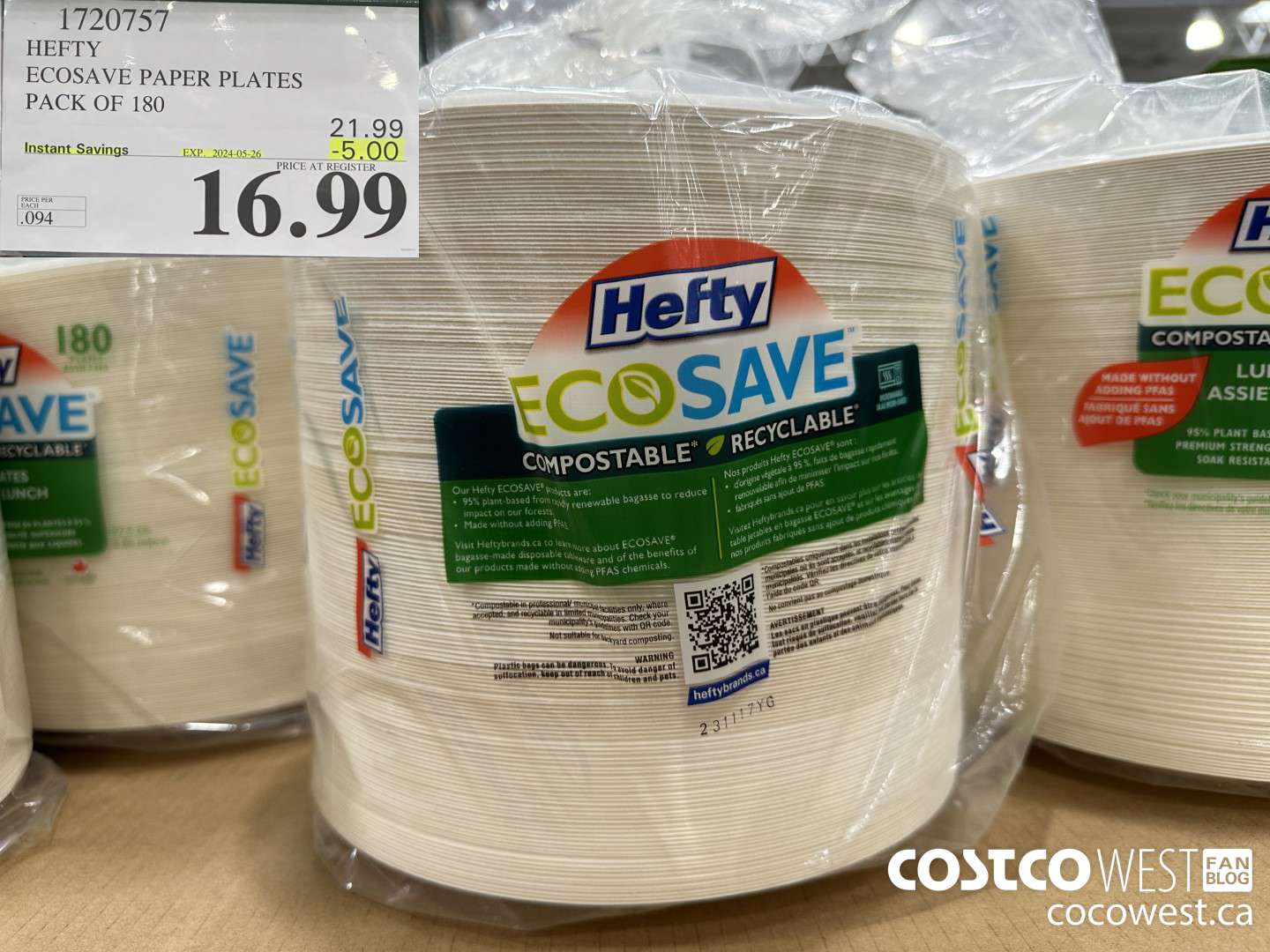 1720757 HEFTY ECOSAVE PAPER PLATES PACK OF 180 ($5.00 INSTANT SAVINGS EXPIRES ON 2024-05-26) $16.99