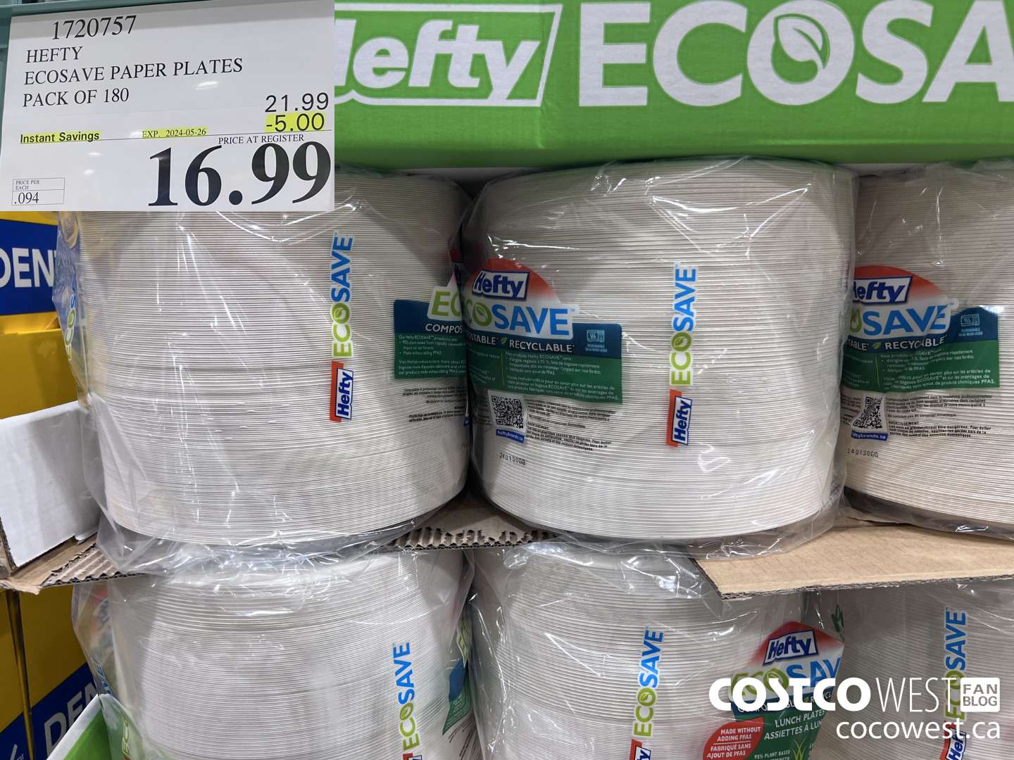 1720757 HEFTY ECOSAVE PAPER PLATES PACK OF 180 ($5.00 INSTANT SAVINGS EXPIRES ON 2024-05-26) $16.99