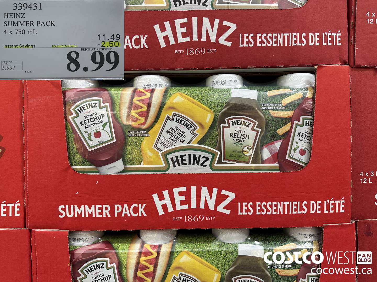 339431 HEINZ SUMMER PACK 4 X 750 ML ($2.50 INSTANT SAVINGS EXPIRES ON 2024-05-26) $8.99