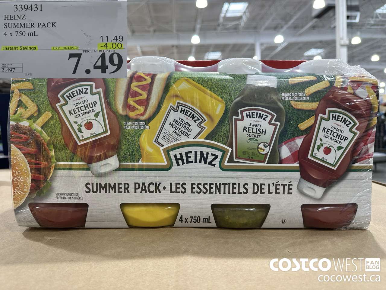 339431 HEINZ SUMMER PACK 4 X 750 ML ($4.00 INSTANT SAVINGS EXPIRES ON 2024-05-26) $7.49