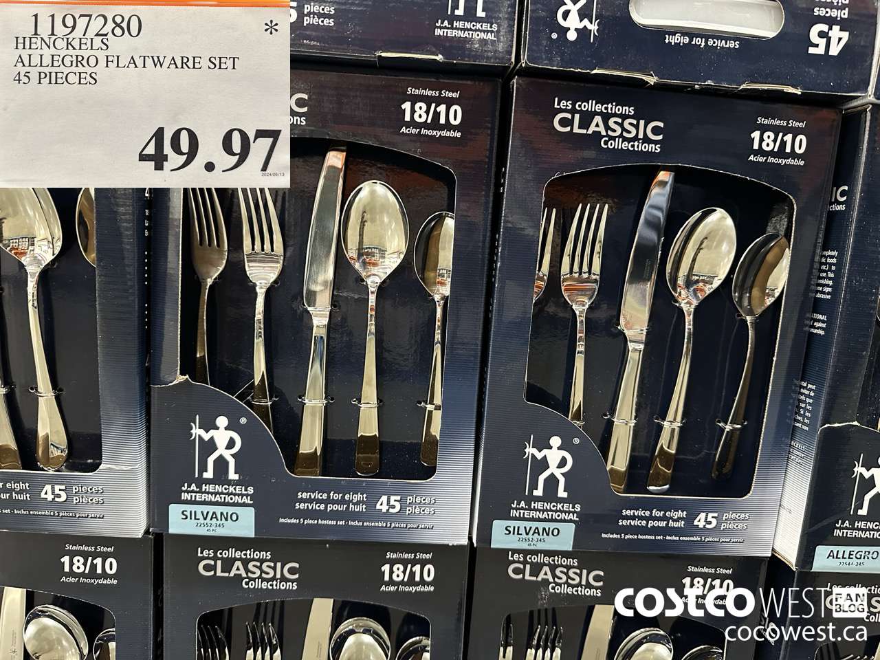 1197280 HENCKELS ALLEGRO FLATWARE SET 45 PIECES $49.97