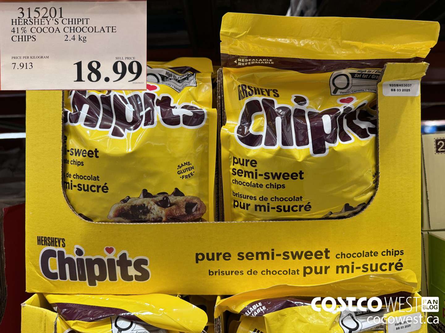 315201 HERSHEY CHIPITS CHOCOLATE CHIPS 2.4 KG $18.99