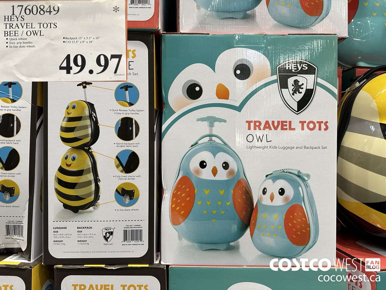 1760849 HEYS TRAVEL TOTS BEE / OWL $49.97