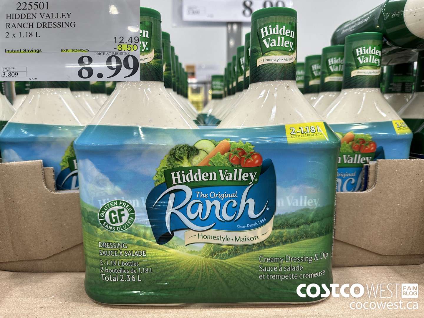 225501 HIDDEN VALLEY RANCH DRESSING 2 x 1.18 L ($2.50 INSTANT SAVINGS EXPIRES ON 2024-05-26) $8.99