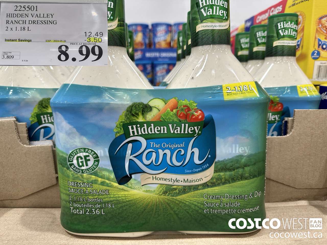 225501 HIDDEN VALLEY RANCH DRESSING 2 x 1.18 L ($3.50 INSTANT SAVINGS EXPIRES ON 2024-05-26) $8.99
