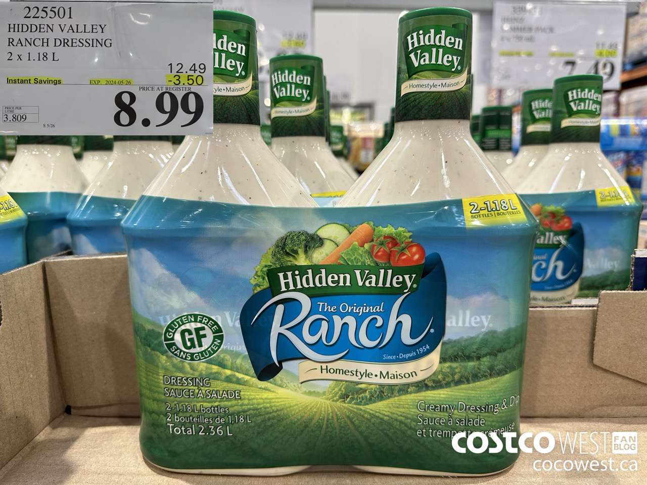 225501 HIDDEN VALLEY RANCH DRESSING 2 x 1.18 L ($3.50 INSTANT SAVINGS EXPIRES ON 2024-05-26) $8.99