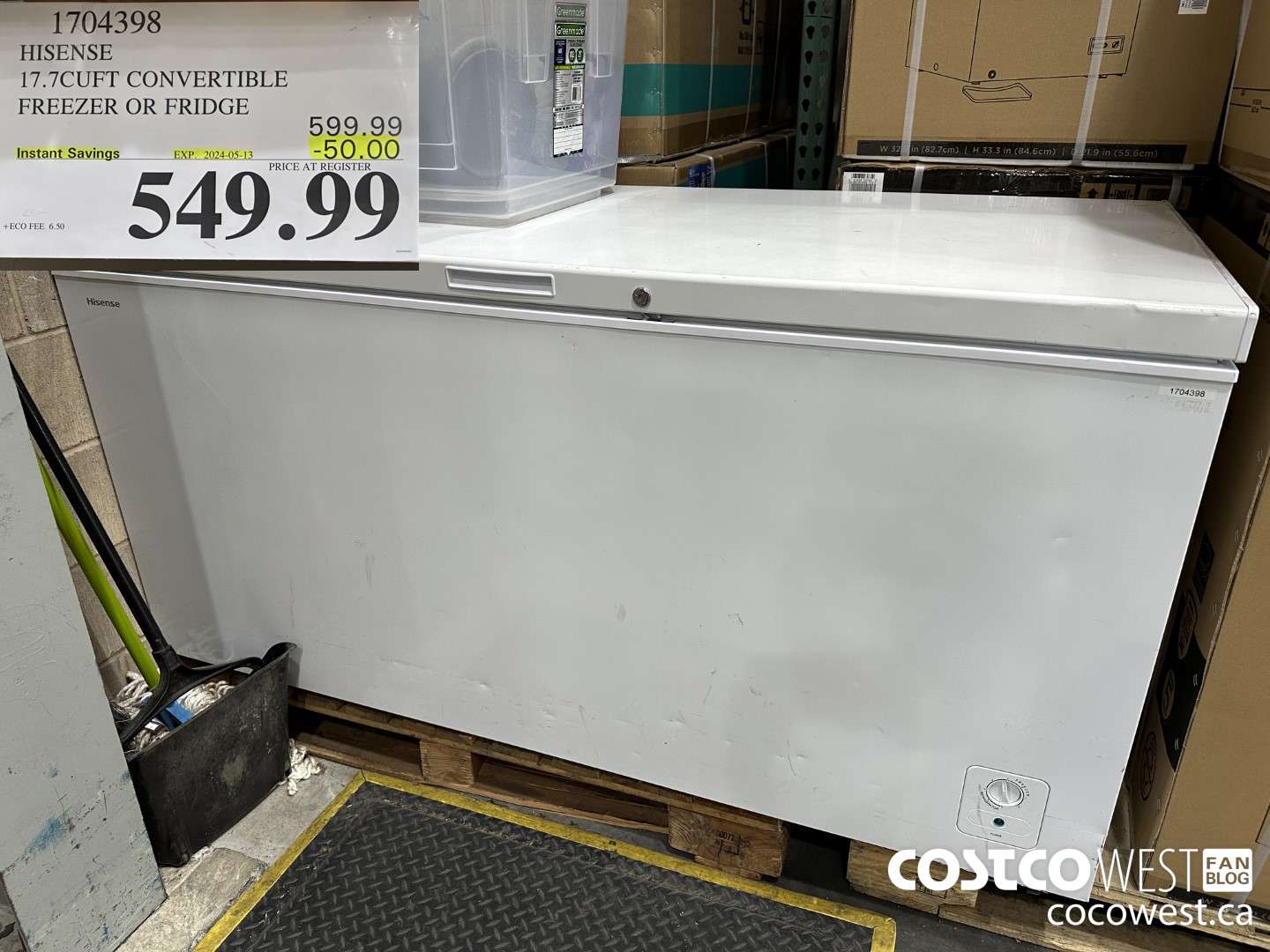 1704398 HISENSE 17.7CUFT CONVERTIBLE FREEZER OR FRIDGE ($50.00 INSTANT SAVINGS EXPIRES ON 2024-05-13) $549.99