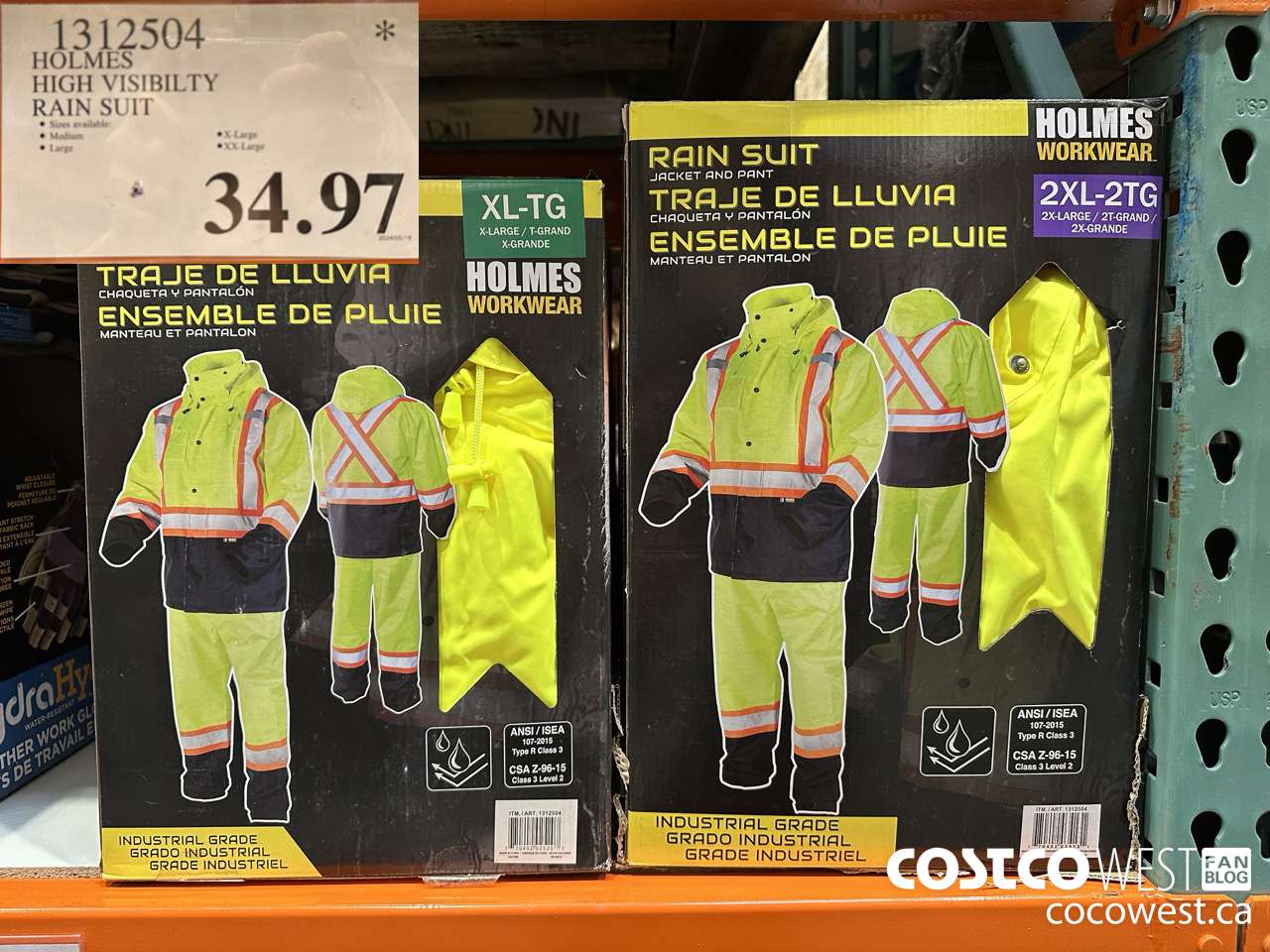 1312504 HOLMES HIGH VISIBILITY RAIN SUIT $34.97