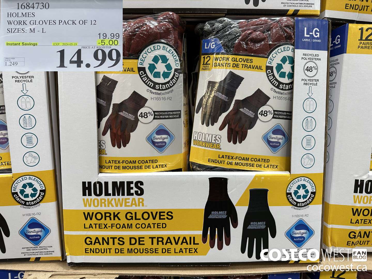 1684730 HOLMES WORK GLOVES PACK OF 12 SIZES: M-L ($5.00 INSTANT SAVINGS EXPIRES ON 2024-05-19) $14.99