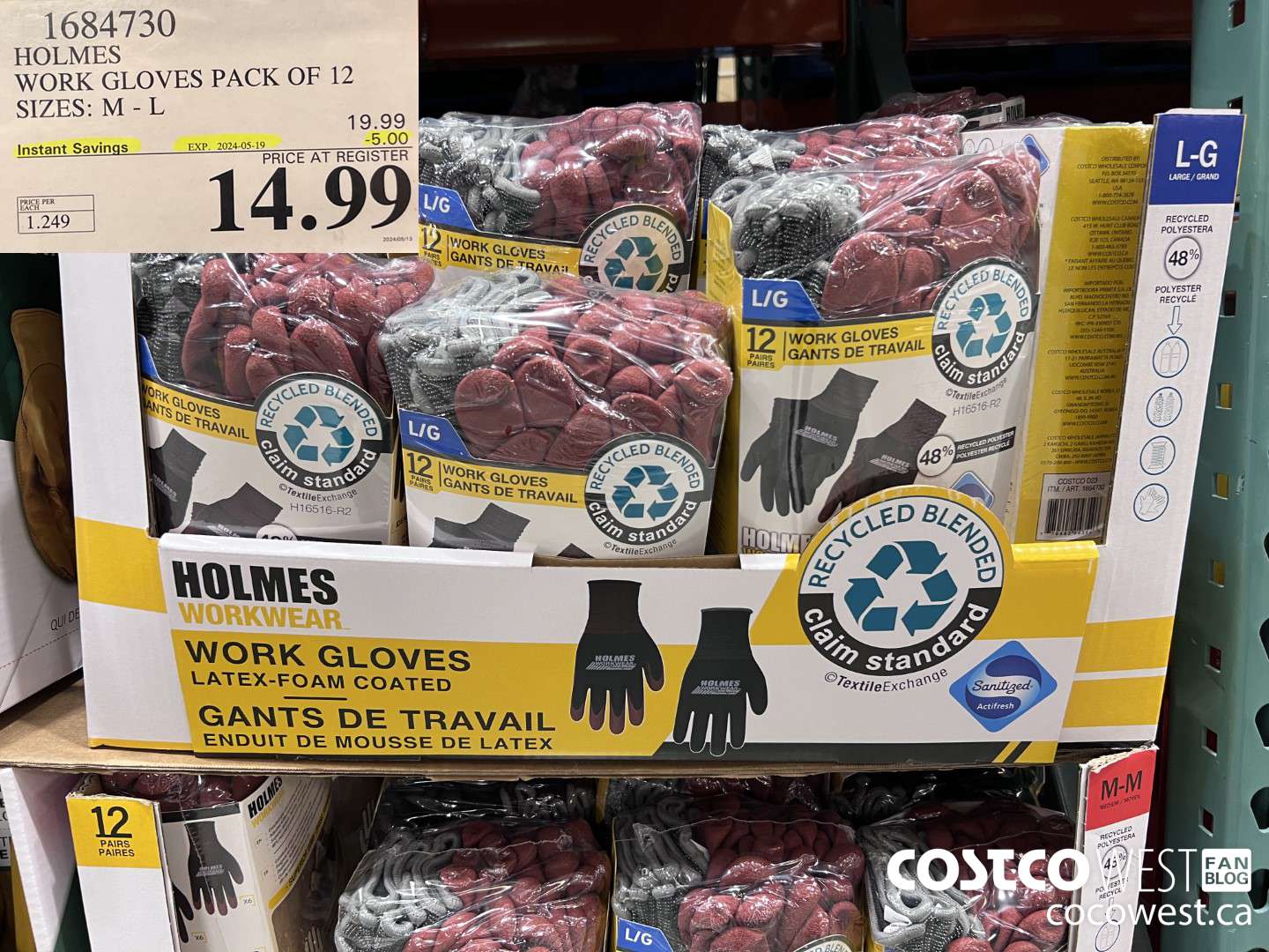 1684730 HOLMES WORK GLOVES PACK OF 12 SIZES: M-L ($5.00 INSTANT SAVINGS EXPIRES ON 2024-05-19) $14.99