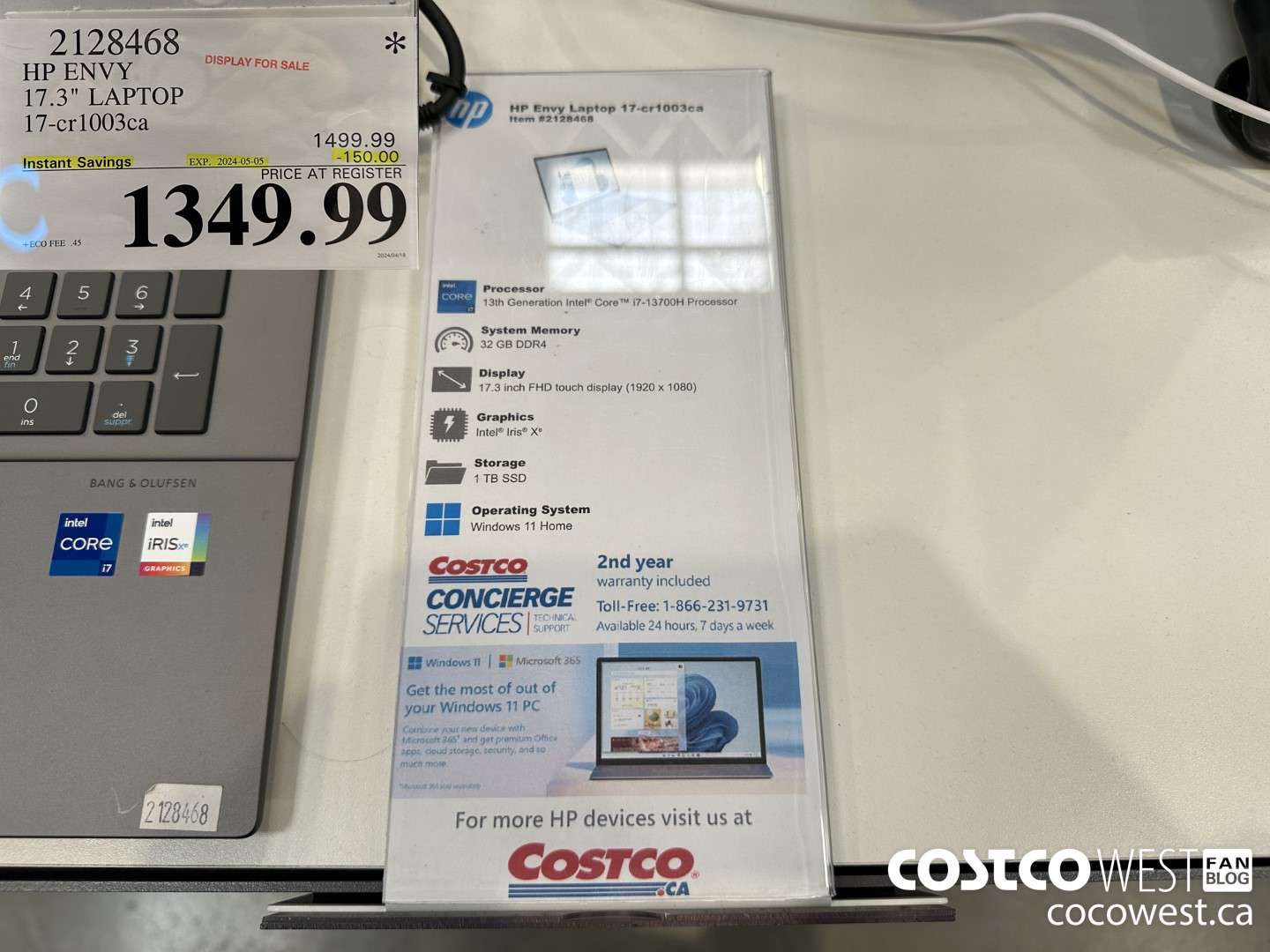 2128468 HP ENVY 17.3IN LAPTOP COMPUTER 17-CR1003CA ($150.00 INSTANT SAVINGS EXPIRES ON 2024-05-05) $1349.99