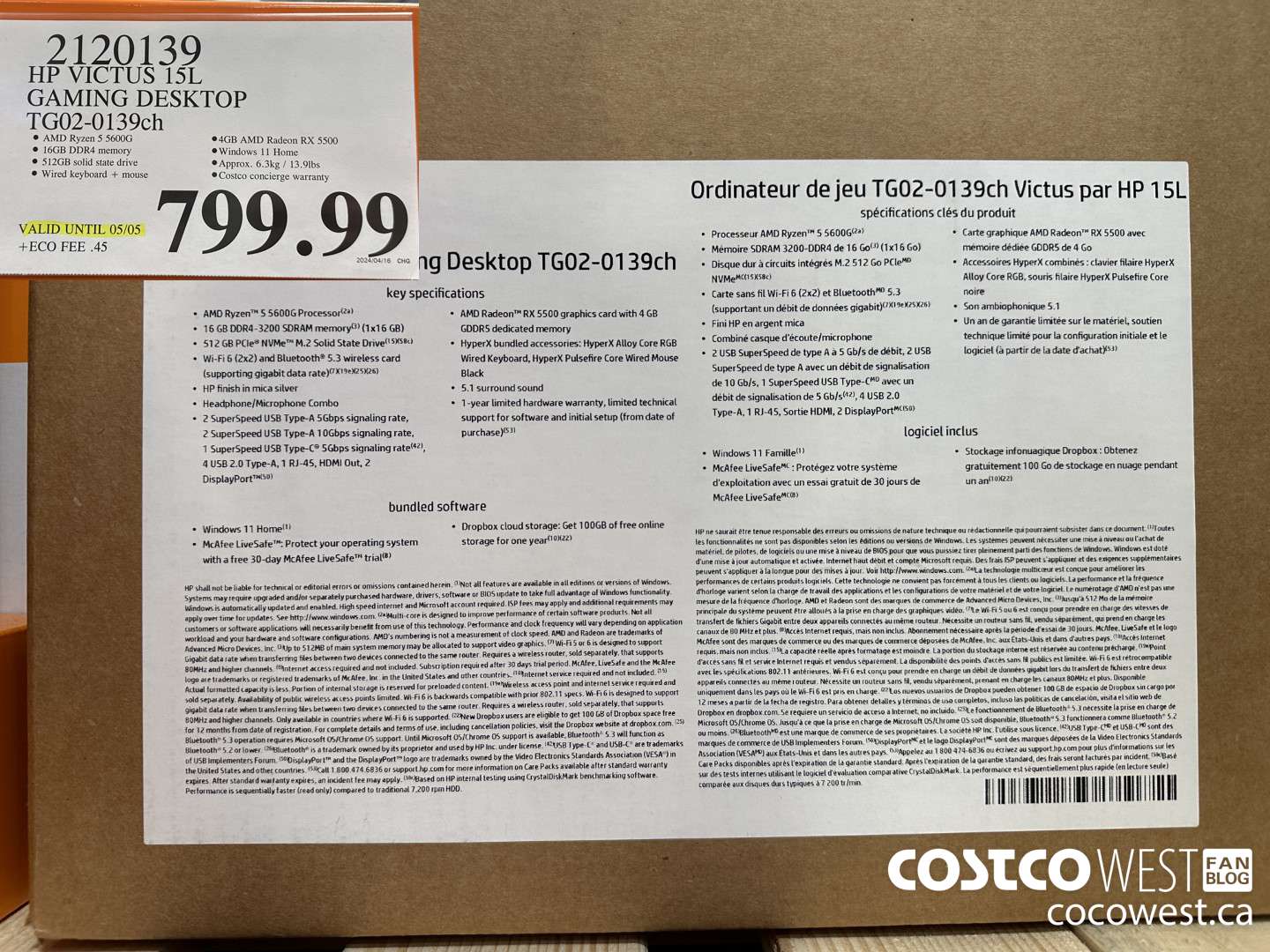 2120139 HP VICTUS 15L GAMING DESKTOP TG02-0139CH (EXPIRES ON 2024-05-05) $799.99