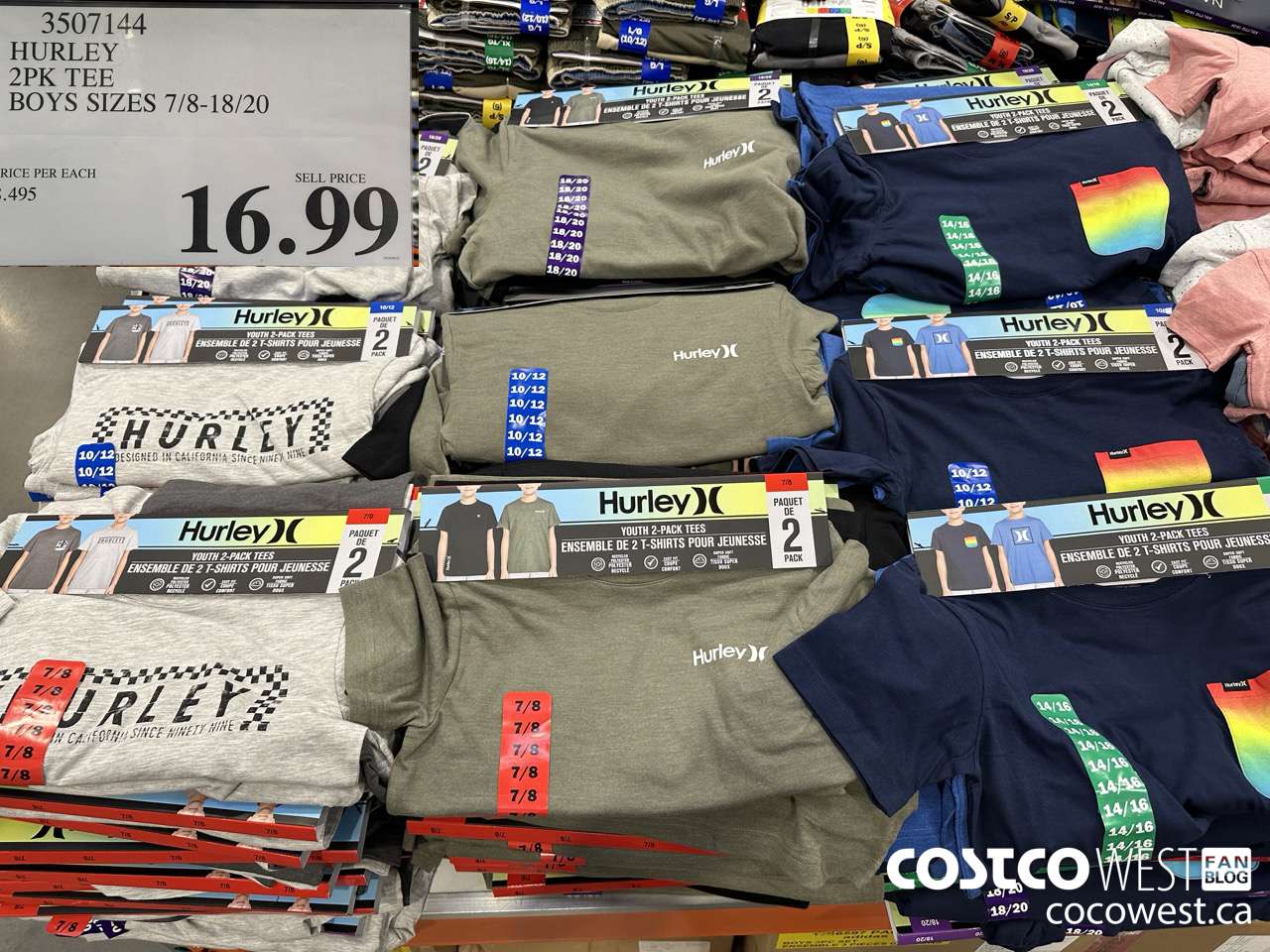 3507144 HURLEY 2PK TEE BOYS SIZES 7/8-18/20 $16.99