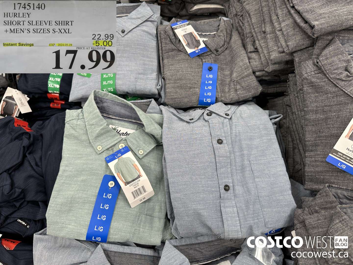 1745140 HURLEY SHORT SLEEVE SHIRT MEN'S SIZES S-XXL ($5.00 INSTANT SAVINGS EXPIRES ON 2024-05-19) $17.99