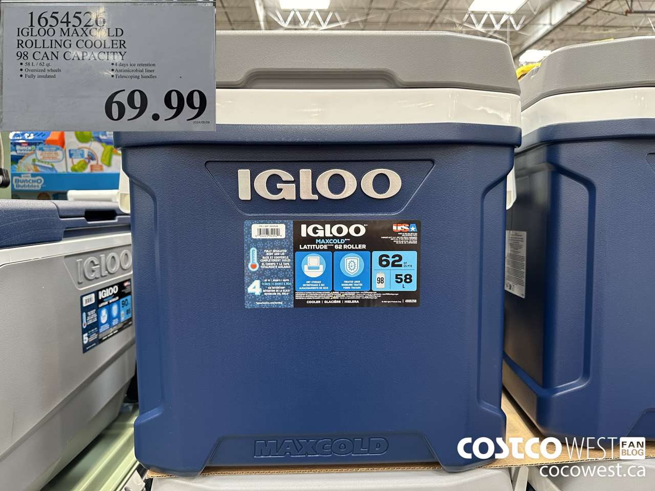 1654526 IGLOO MAXCOLD ROLLING COOLER 98 CAN CAPACITY $69.99