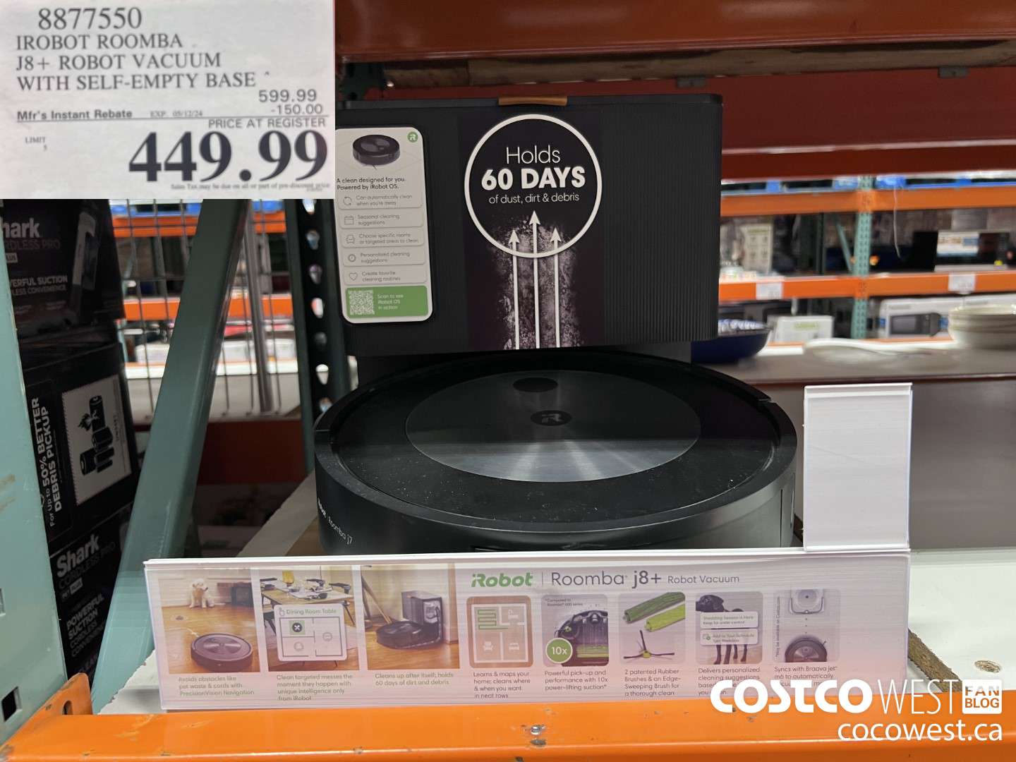 8877550 IROBOT ROOMBA J8+ ROBOT VACUUM WITH SELF-EMPTY BASE ($150.00 INSTANT SAVINGS EXPIRES ON 2024-05-12) $449.99