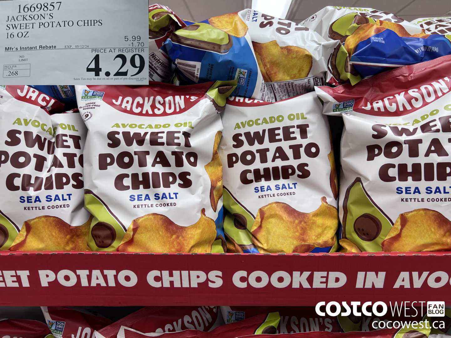 1669857 JACKSON'S SWEET POTATO CHIPS 16 OZ ($1.70 INSTANT SAVINGS EXPIRES ON 2024-05-12) $4.29