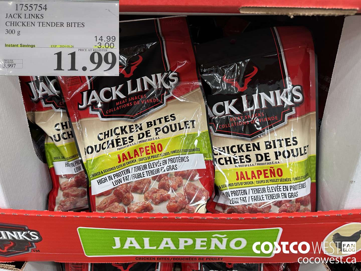 1755754 JACK LINKS CHICKEN TENDER BITES 300G ($3.00 INSTANT SAVINGS EXPIRES ON 2024-05-26) $11.99