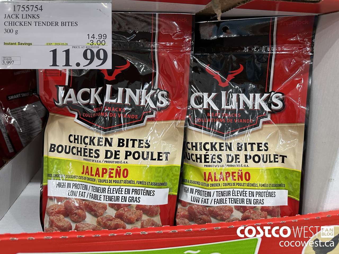 1755754 JACK LINKS CHICKEN TENDER BITES 300G ($3.00 INSTANT SAVINGS EXPIRES ON 2024-05-26) $11.99