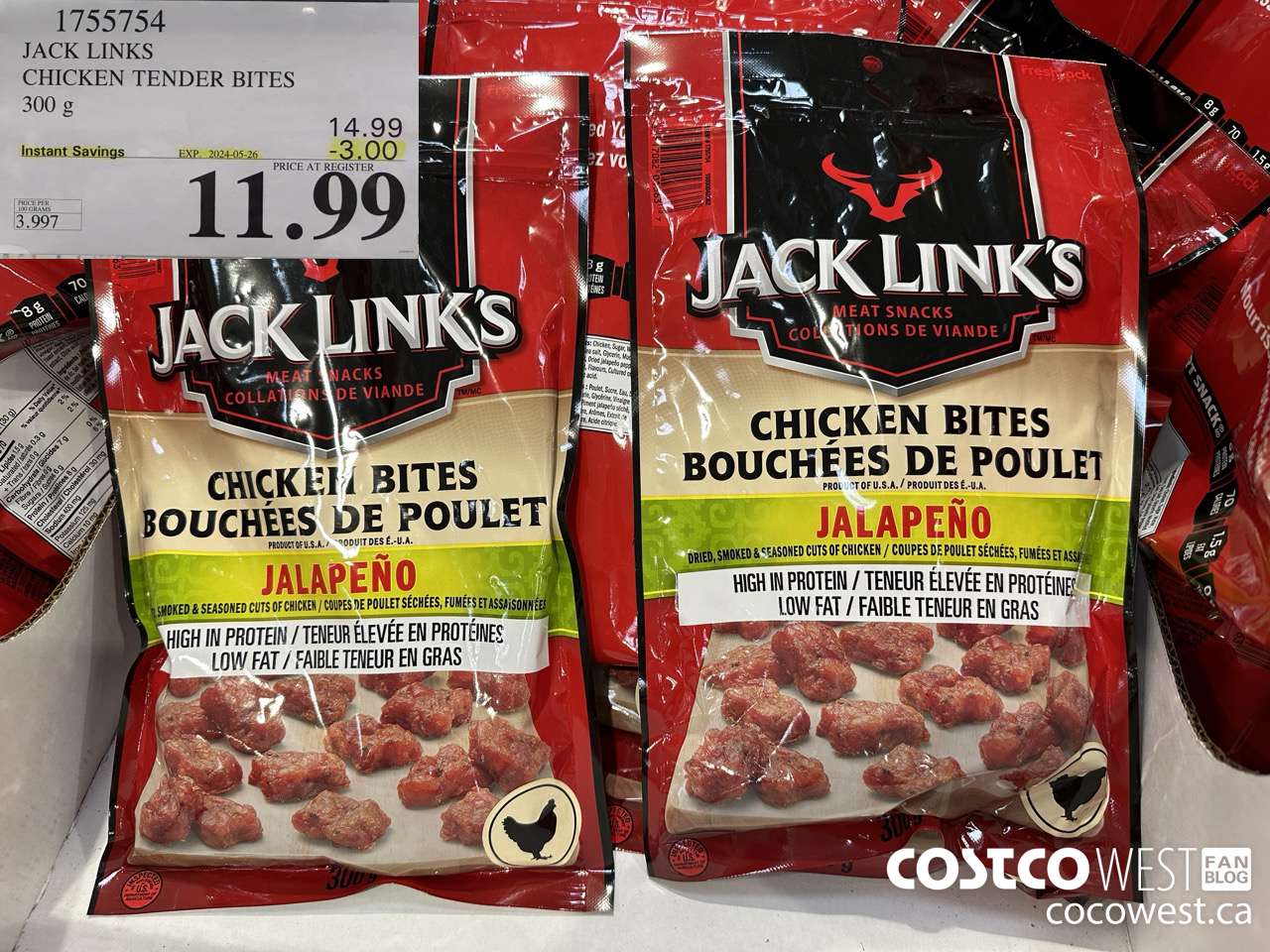 1755754 JACK LINKS CHICKEN TENDER BITES 300G ($3.00 INSTANT SAVINGS EXPIRES ON 2024-05-26) $11.99