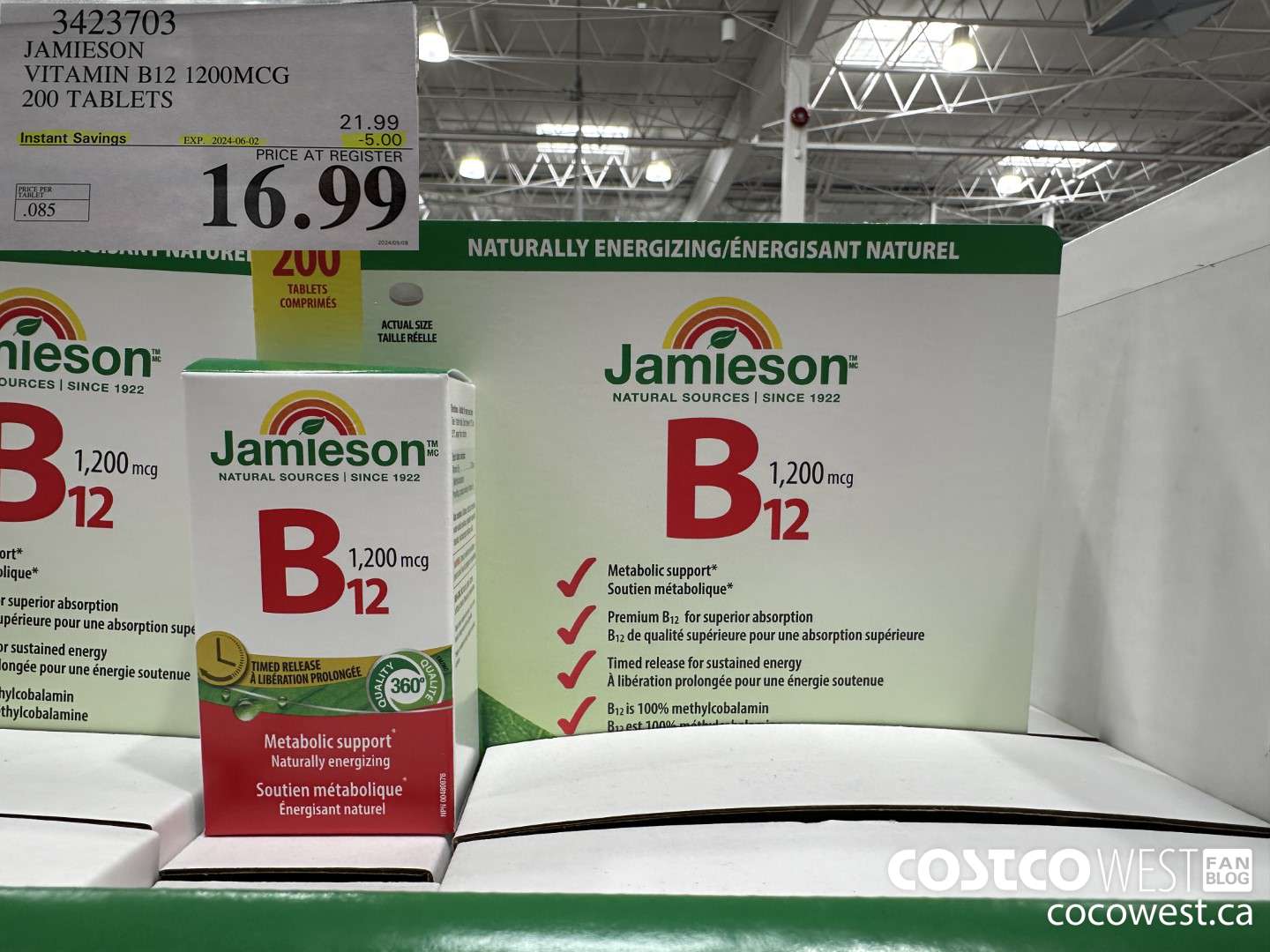 3423703 JAMIESON VITAMIN B12 1200MCG 200 TABLETS ($5.00 INSTANT SAVINGS EXPIRES ON 2024-06-02) $16.99