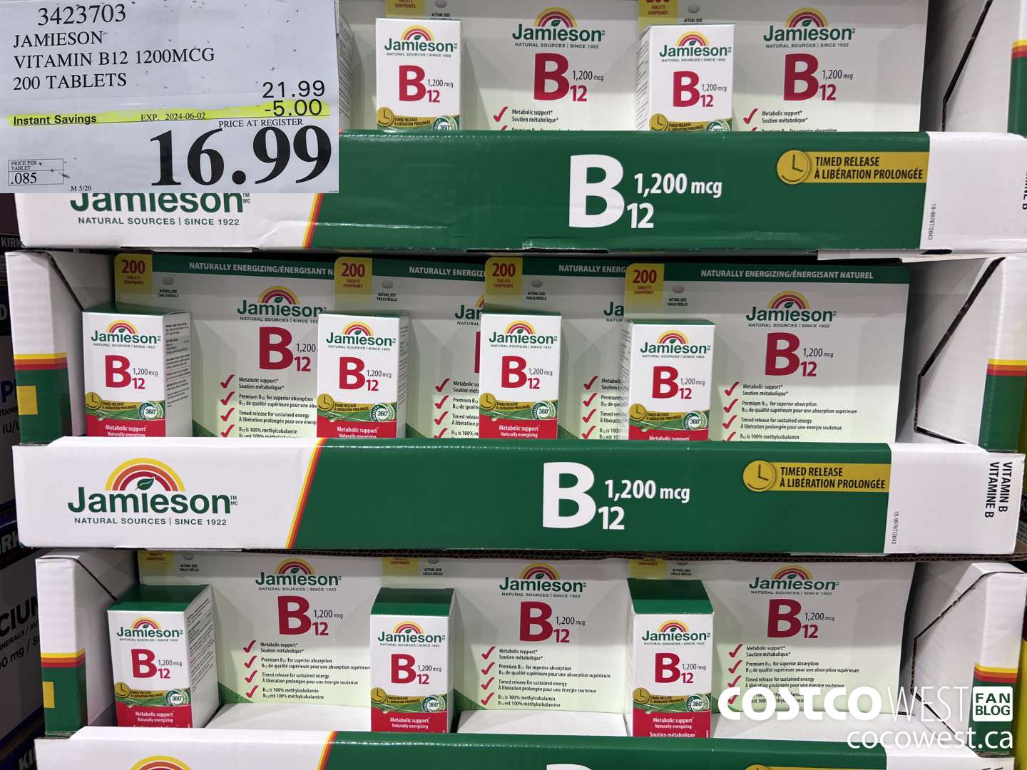 3423703 JAMIESON VITAMIN B12 1200MCG 200 TABLETS ($5.00 INSTANT SAVINGS EXPIRES ON 2024-06-02) $16.99