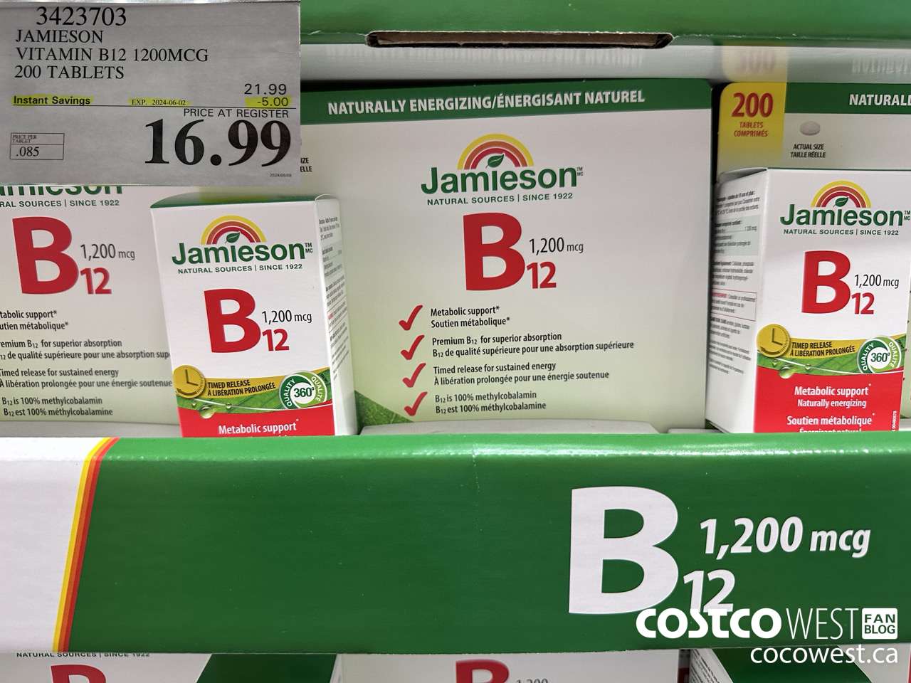 3423703 JAMIESON VITAMIN B12 1200MCG 200 TABLETS ($5.00 INSTANT SAVINGS EXPIRES ON 2024-06-02) $16.99