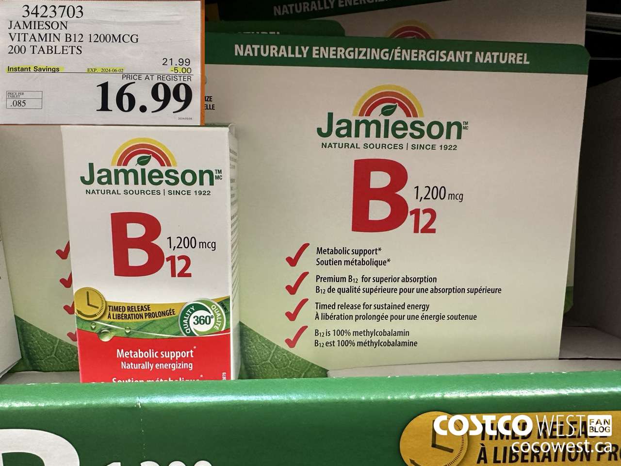 3423703 JAMIESON VITAMIN B12 1200MCG 200 TABLETS ($5.00 INSTANT SAVINGS EXPIRES ON 2024-06-02) $16.99