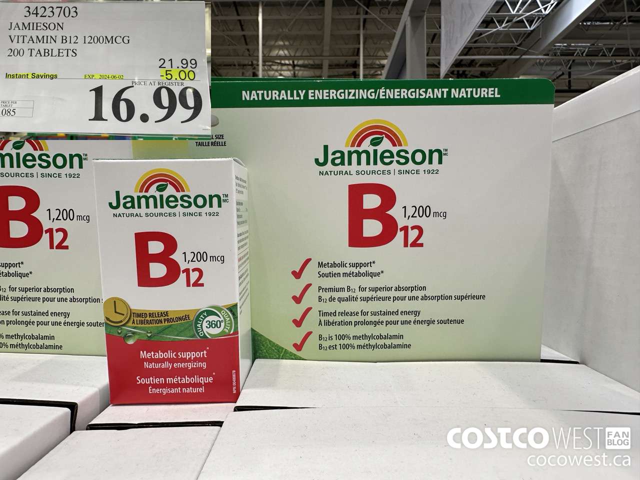 3423703 JAMIESON VITAMIN B12 1200MCG 200 TABLETS ($5.00 INSTANT SAVINGS EXPIRES ON 2024-06-02) $16.99