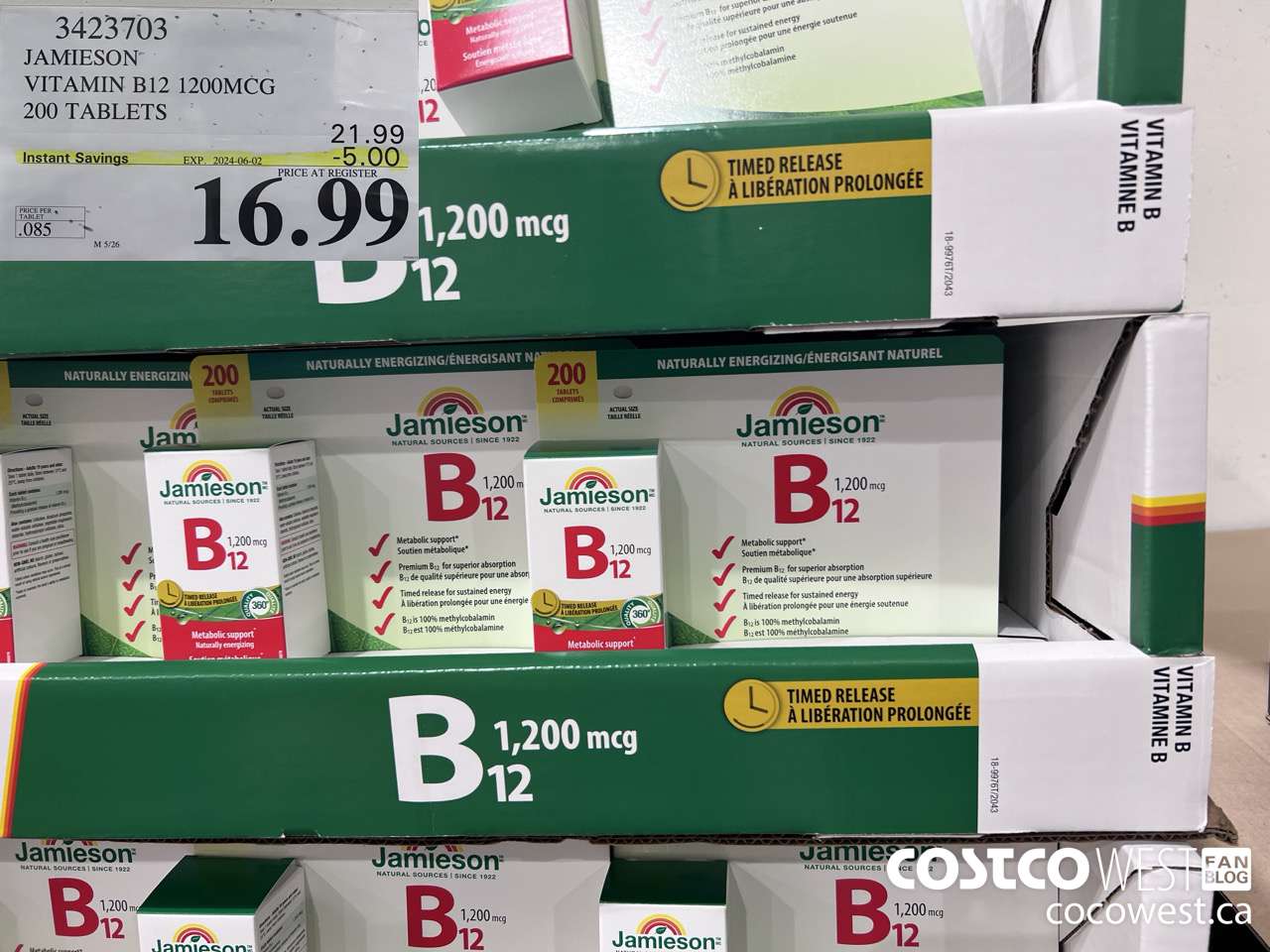 3423703 JAMIESON VITAMIN B12 1200MCG 200 TABLETS ($5.00 INSTANT SAVINGS EXPIRES ON 2024-06-02) $16.99