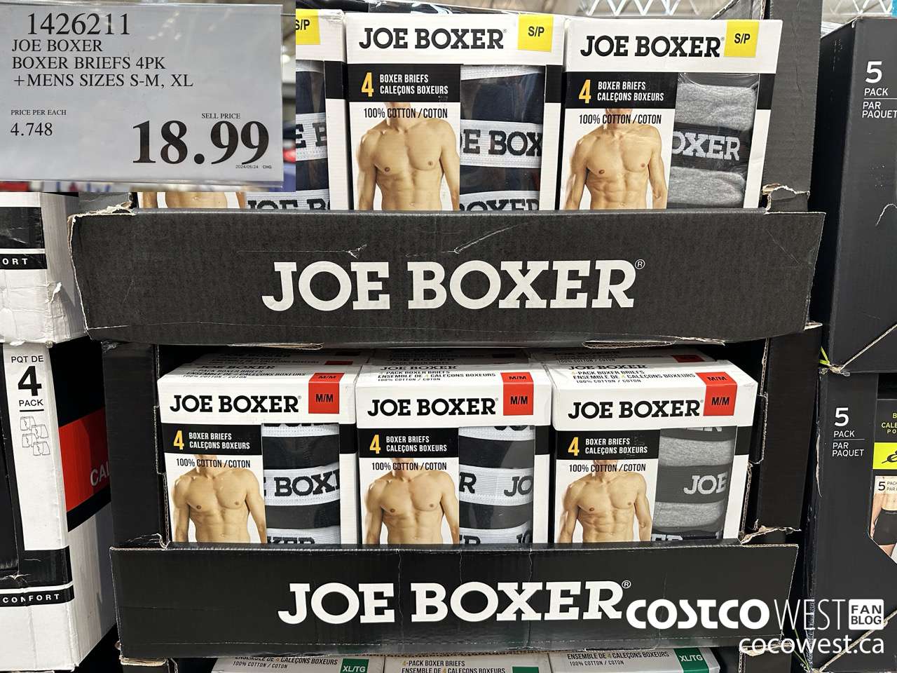 1426211 JOE BOXER BOXER BRIEFS 4PK MENS SIZES S-M, XXL $18.99